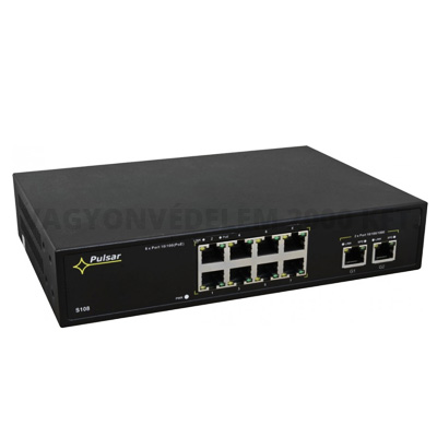 riasztóbolt, riasztobolt, Pulsar SF108 10 port Switch 8 POE 2 Gigabit